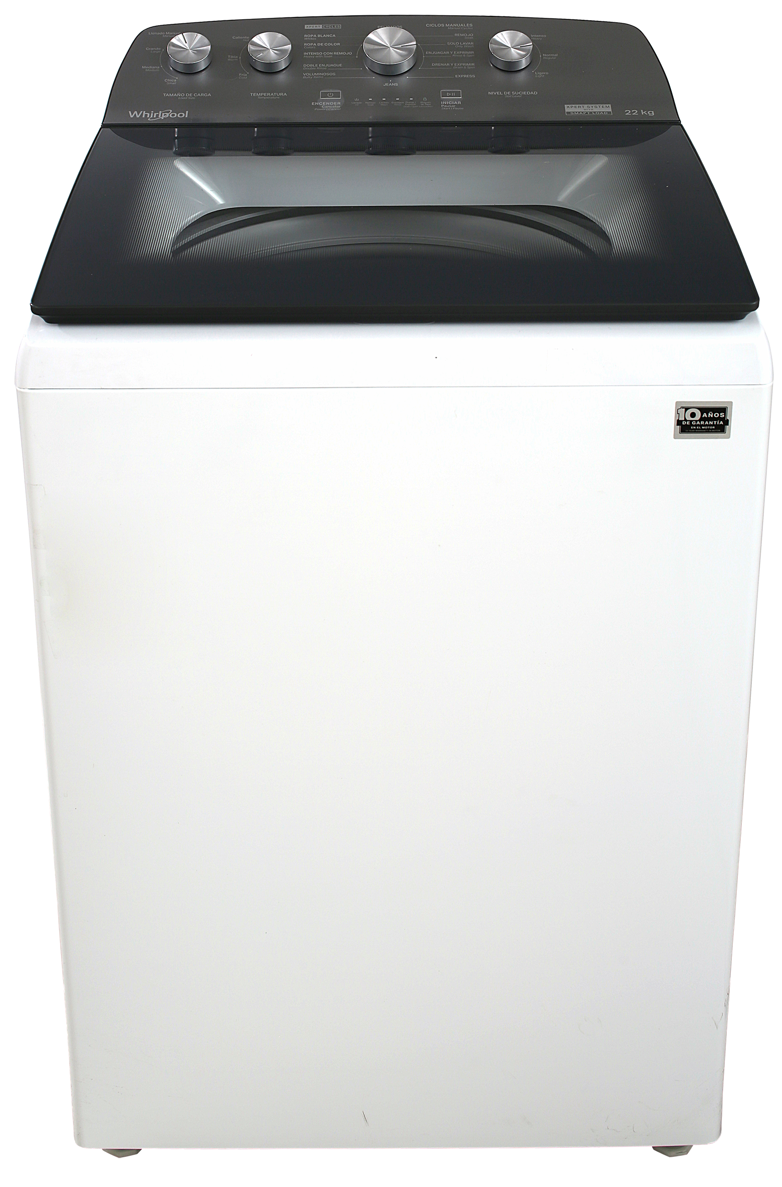 imagen de Lavadora Whirlpool 8mwtw2224wjm 22kg aut blanco tina inox tapa cristal